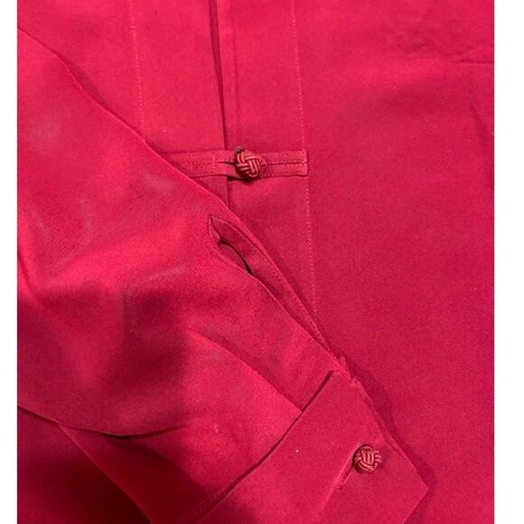 TALBOTS Deep Ruby Red Frog Button Mandarin Collar 100% Silk Elegant Woman's 22W - Picture 8 of 10